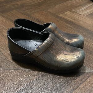 Dansko Leather Clogs 39 Metallic Professional Comfort Shoes Support Boho - DESC